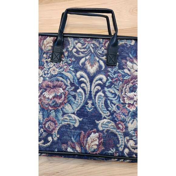 Vintage Floral Tapestry Briefcase With Faux Leather Accents & Dual Handles - Picture 3 of 16
